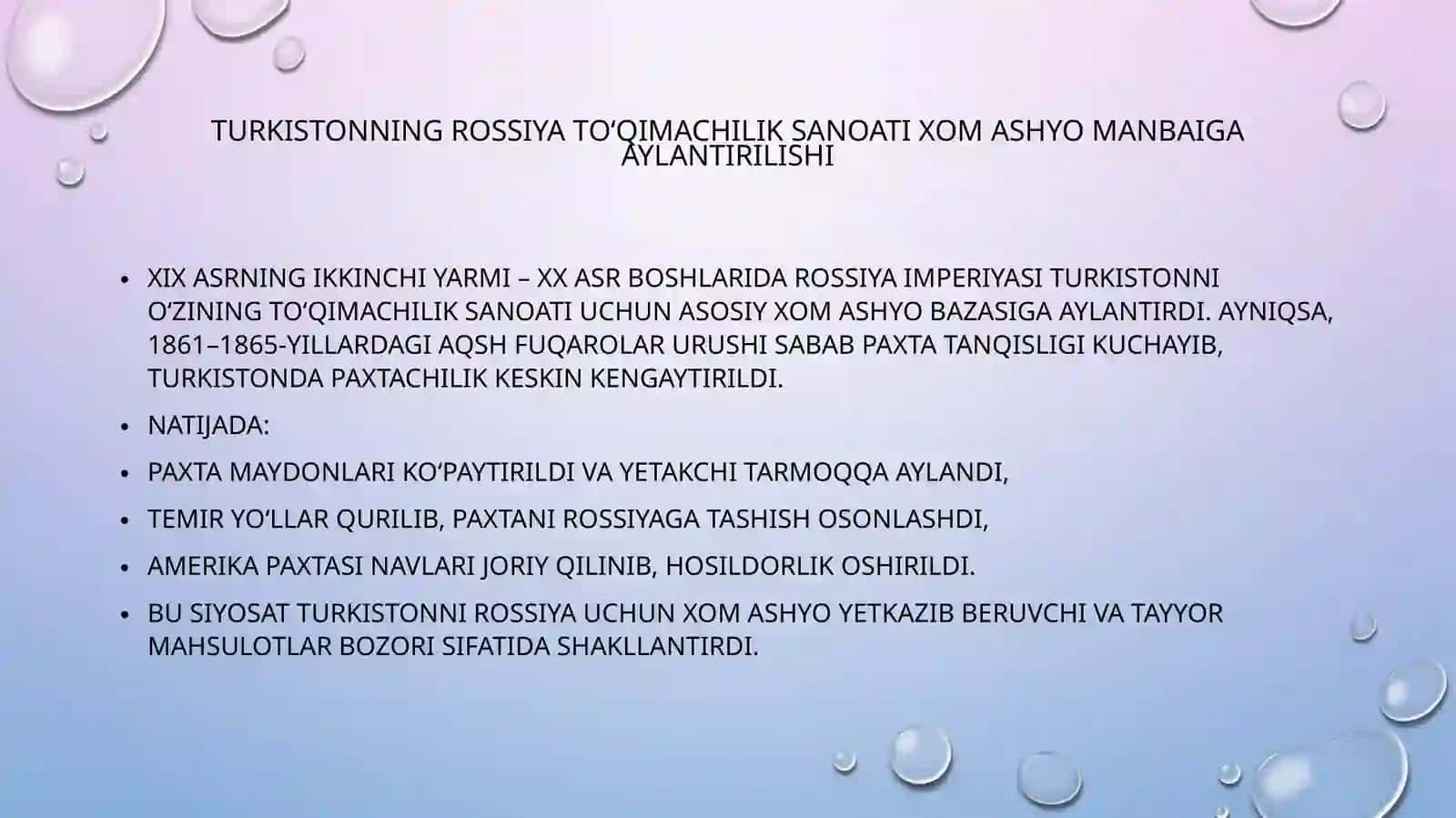 XIX asrning II yarmi – XX asr boshlarida Turkistonda sanoat ishlab chiqarishining shakllanishi 4