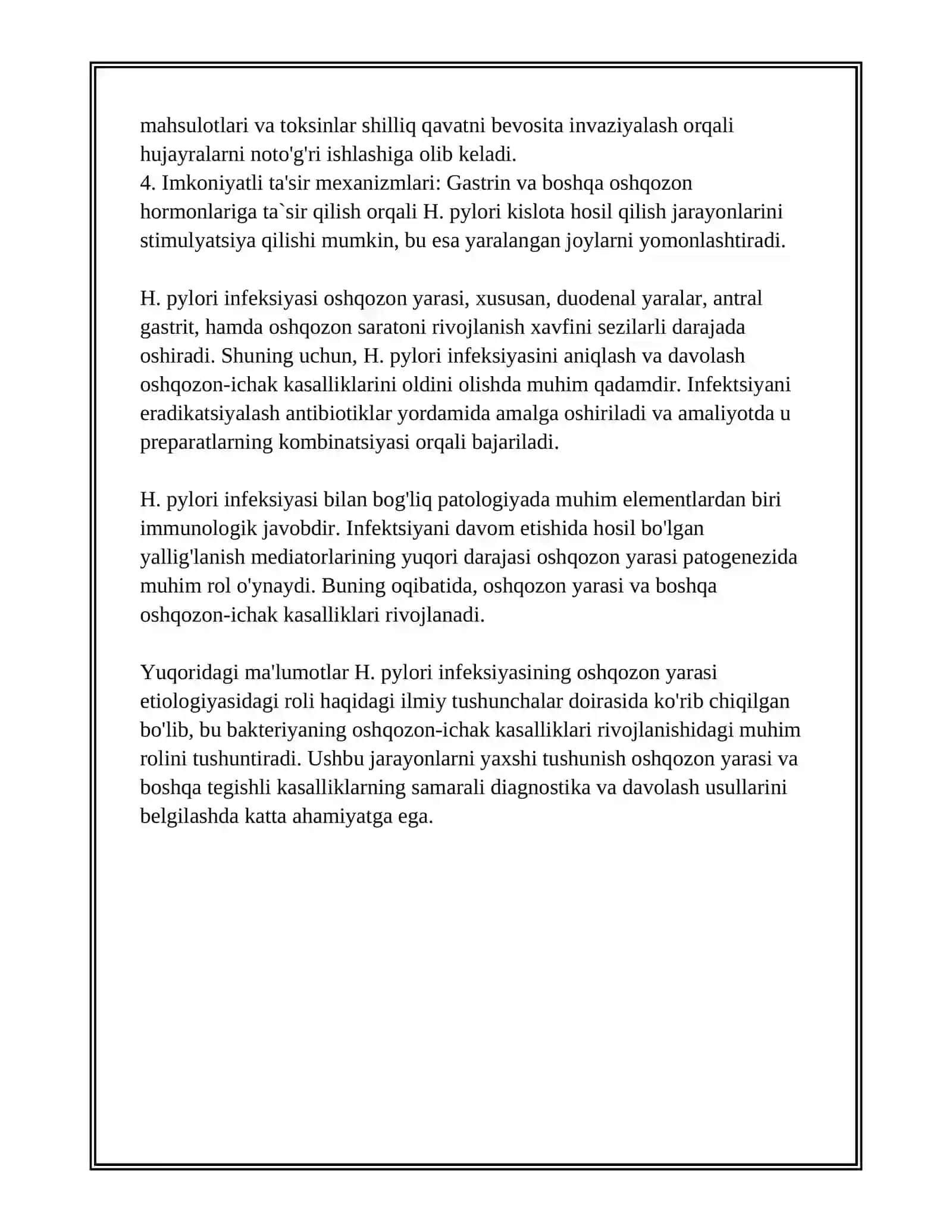 OSHQOZON YARA KASALLIGI ETIOLOGIYASI VA PATOLOGIYASIDAGI ZAMINAVIY ASPEKTLAR 4