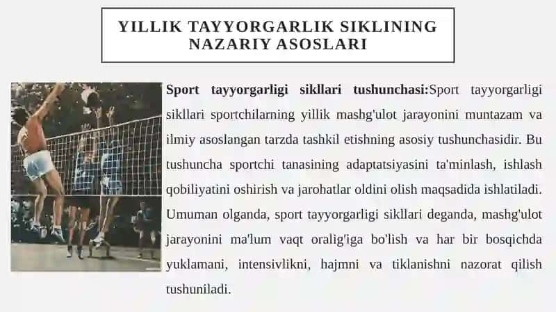 Mavzu: Yillik tayyorgarlik sikllari va bosqichlarini rejalashtirish va tashkil qilish 4