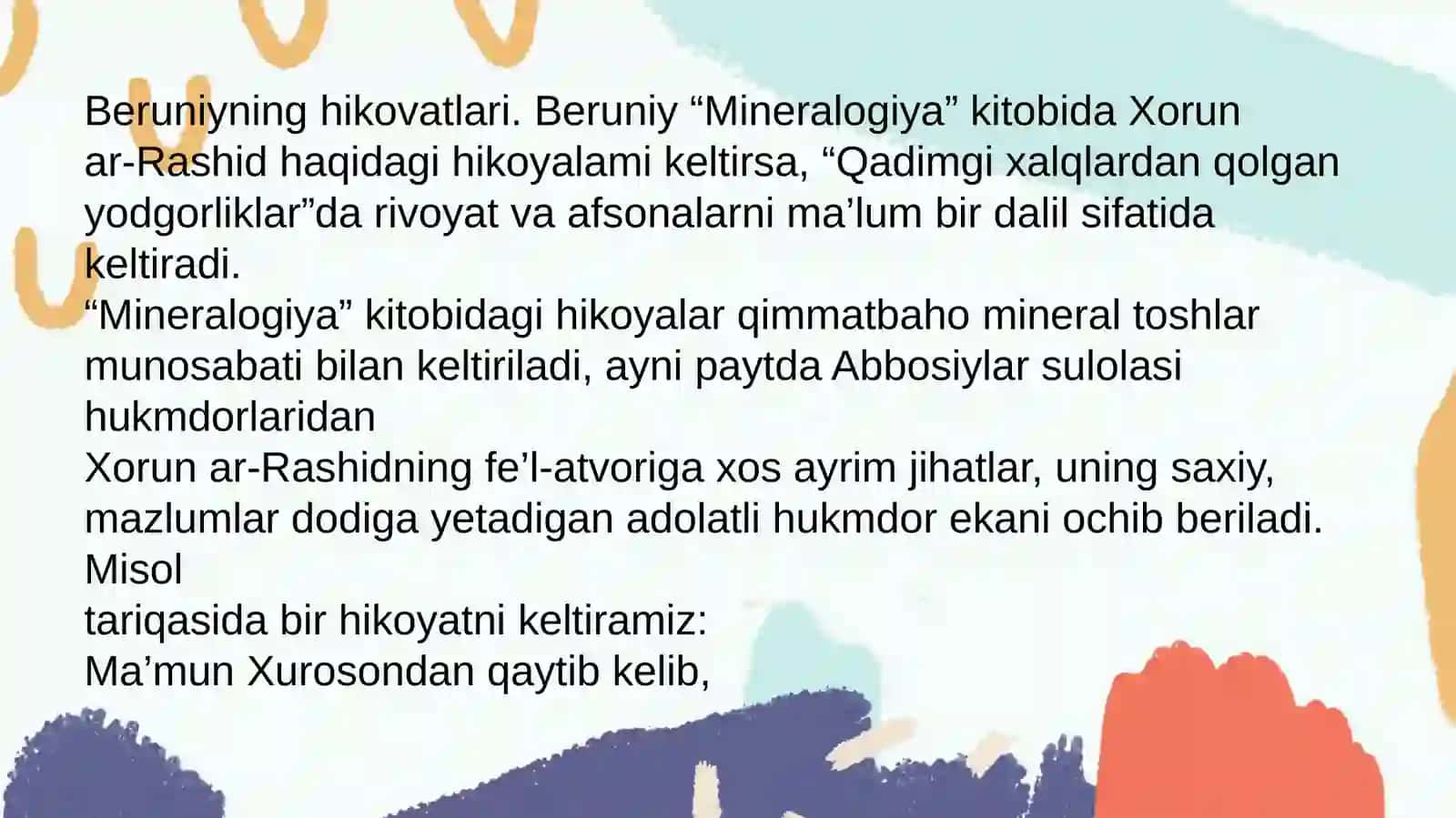 Beruniy ijodi. Beruniy ijodida afsona, rivoyat va hikoyatlar 4