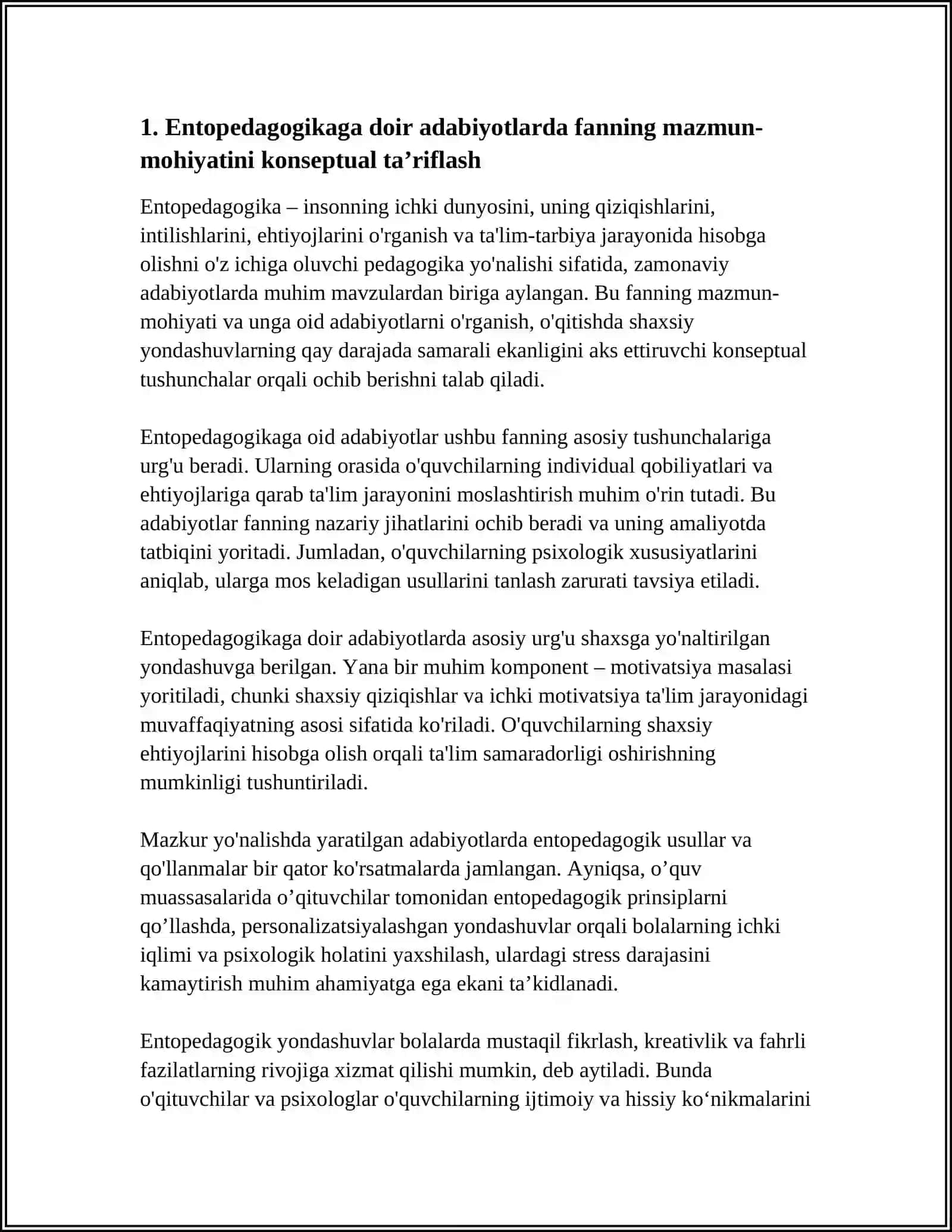 Mavzu: ENTOPEDAGOGIKAGA DOIR ADABYOTLARDA FANNING MAZMUN MOHIYATNI YORITIB BERILISHI 4