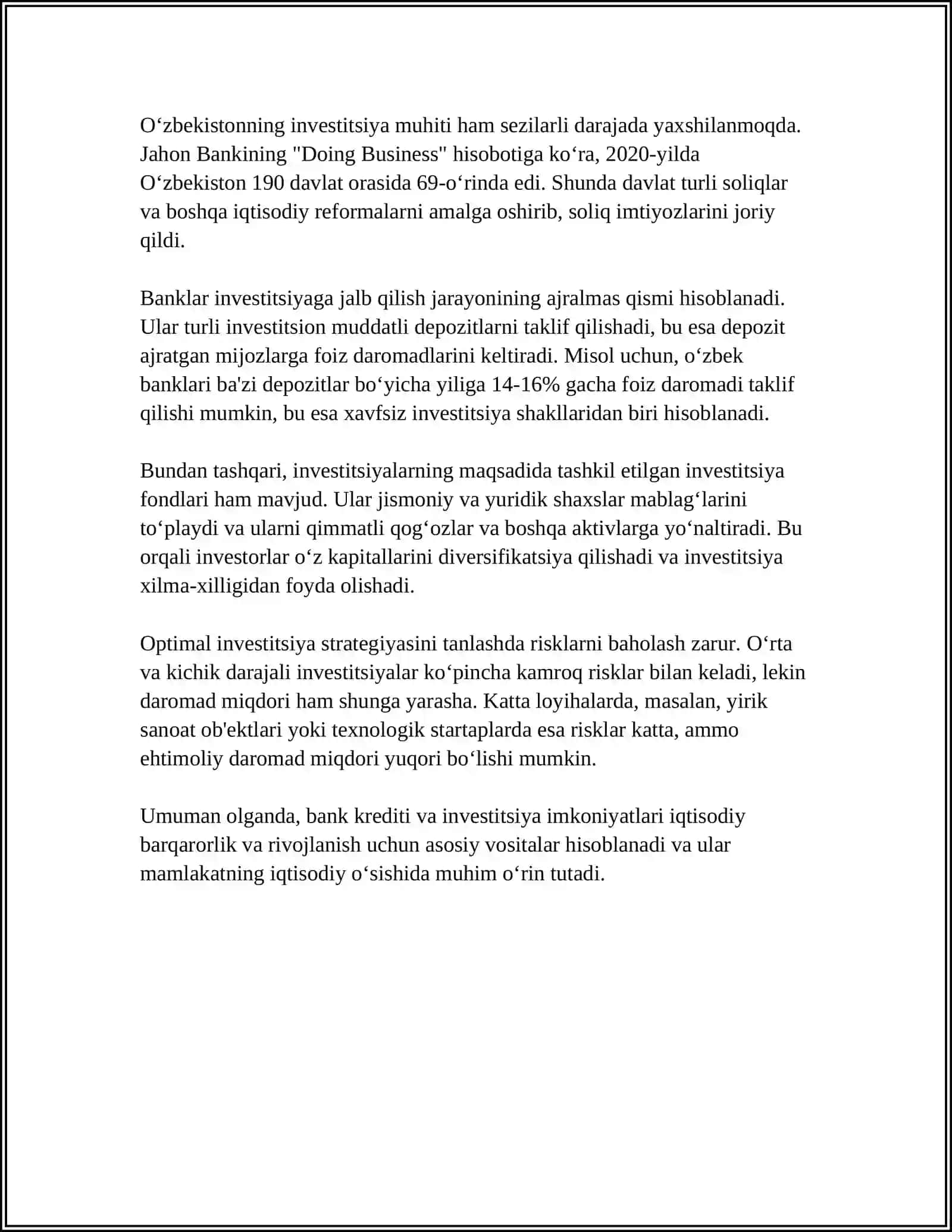BANKLAR VA INVESTORLAR O'RTASIDAGI MUNOSABATLAR 4
