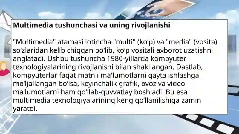 MULTIMEDIA TUSHUNCHASI VA VOSITALARI 4