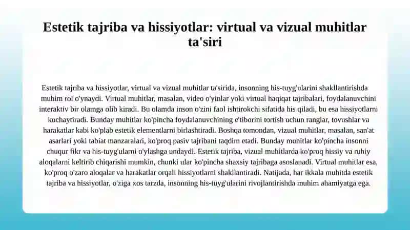 Olamni virtual va vizual estetik idrok etishning farqlari 4