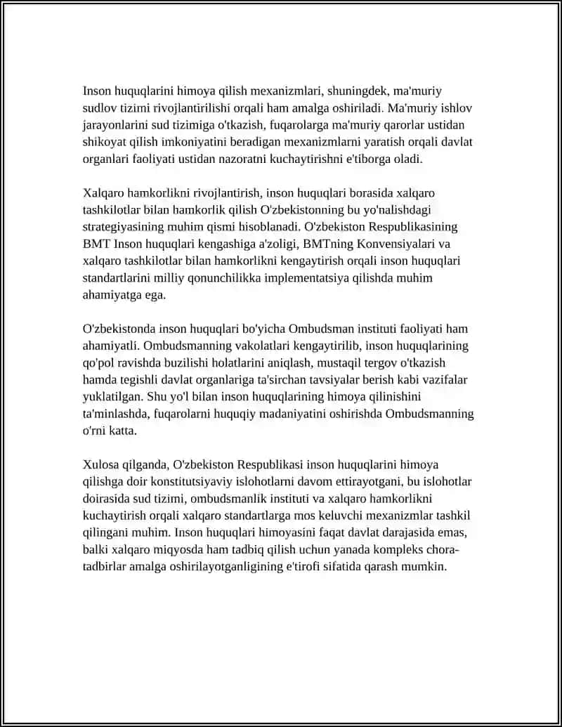 YANGI O'ZBEKISTONDA INSON HAQ-HUQUQLARI VA ERKINLIKLARI KAFOLATINING YARALISHI 4