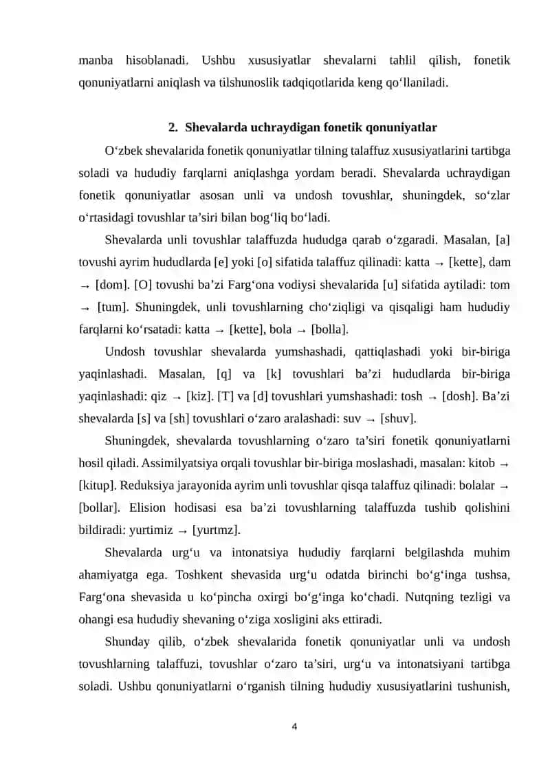 O‘zbek shevalarida uchraydigan fonetik qonunivatlar ustida ishlash 4