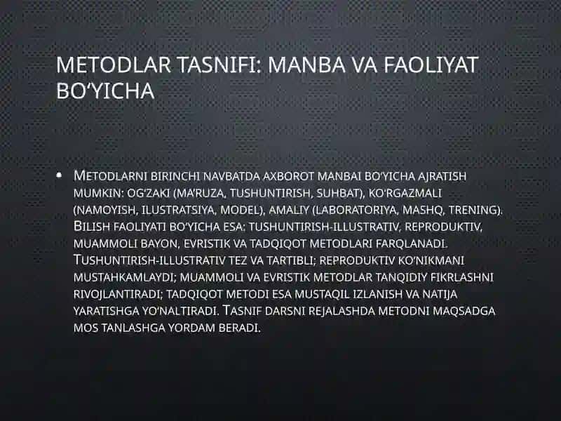 Ta'lim Metodlari va Vositalari: Tahlil Mavzusi 4