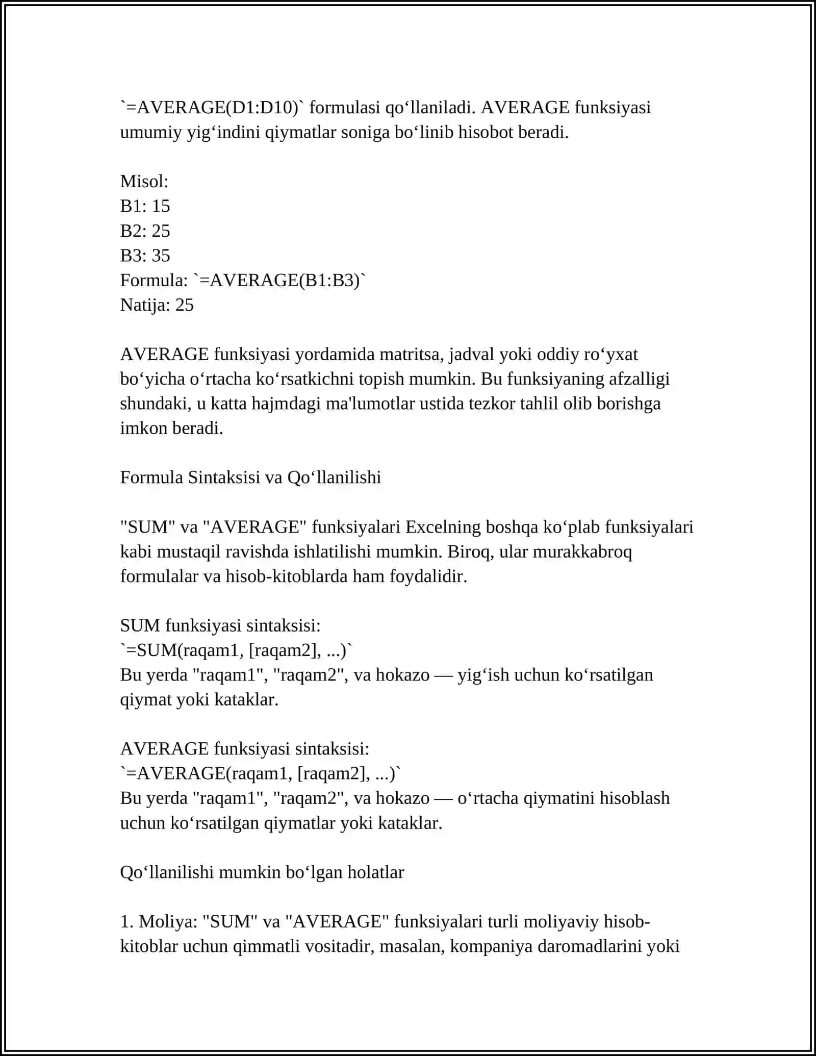 EXCEL DASTURIDA FUNKSIYALAR BILAN ISHLASH 4