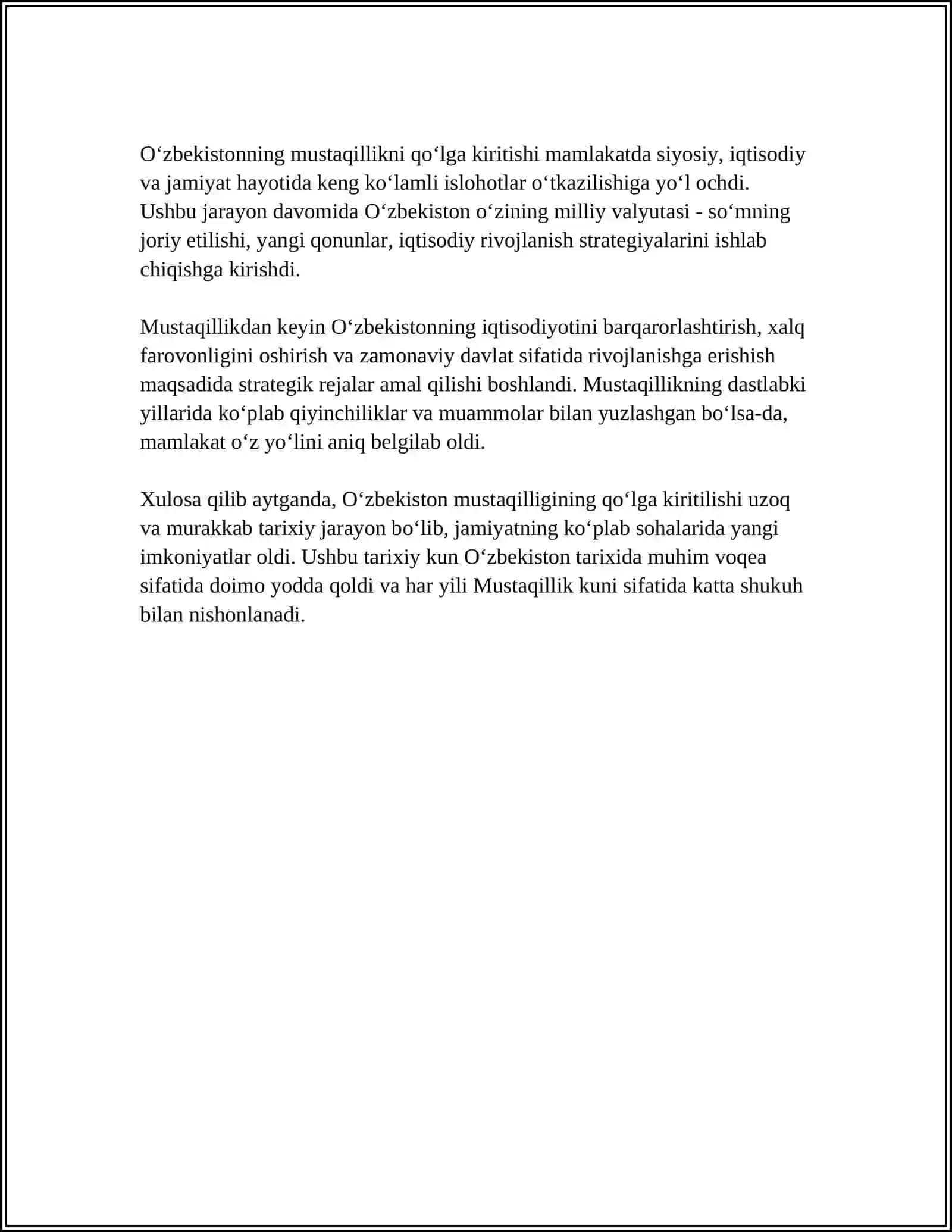 O'zbekistonda Davlat Mustaqilligining Qo'lga Kiritilishi, Huquqiy Demokratik Davlat va Fuqarolik Jamiyati Asoslari 4