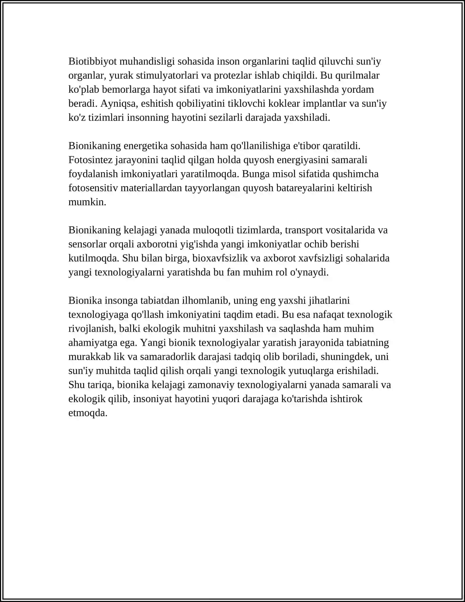BIONIKA ASOSLARI VA UNI INSON HAYOTIDAGI O'RNI 4