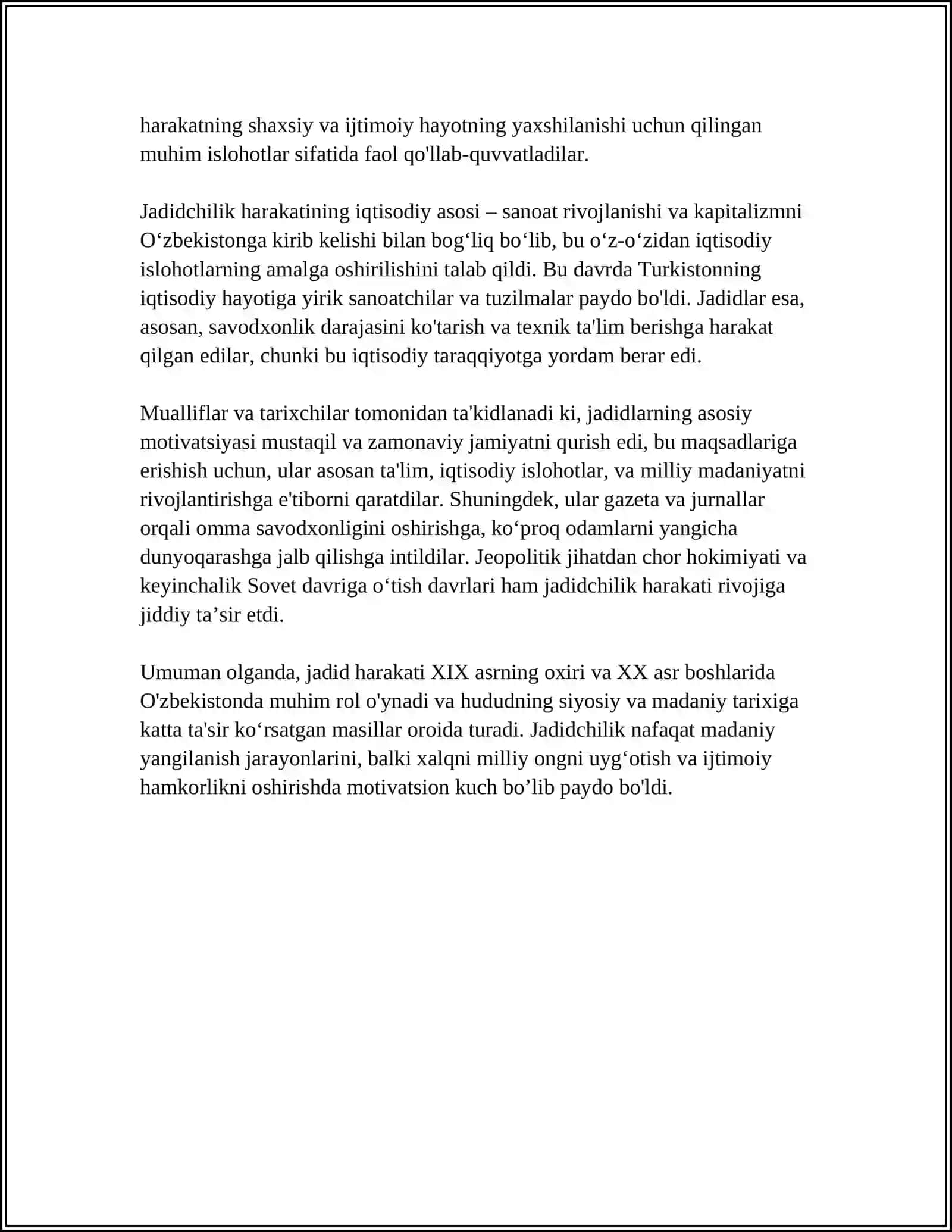 JADID MARIFATPARVARLARINING O'LKA IJTIMOIY-MA'NAVIY HAYOTIDA TUTGAN O'RNI 4