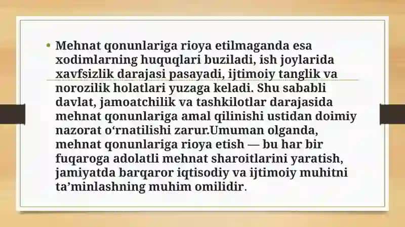 MEHNAT QONUNLARIGA RIOYA ETISHNI NAZORAT QILISH 4