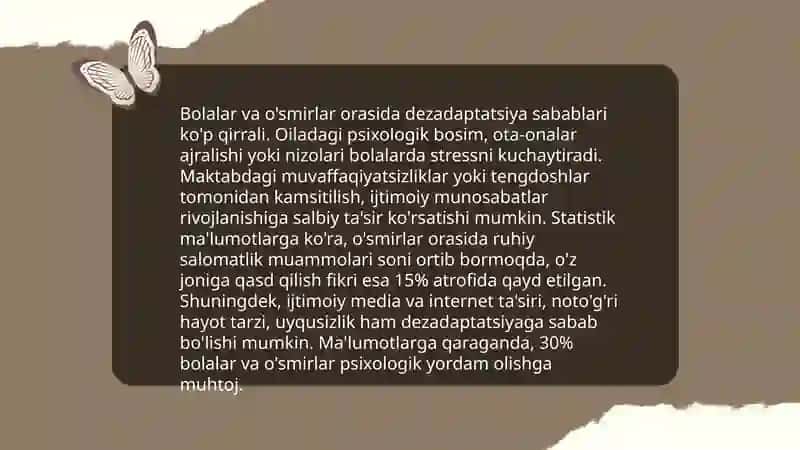 Dezadaptatsiyaga uchragan bolalar va o'smirlar bilan ijtimoiy ish nazariyasi 4