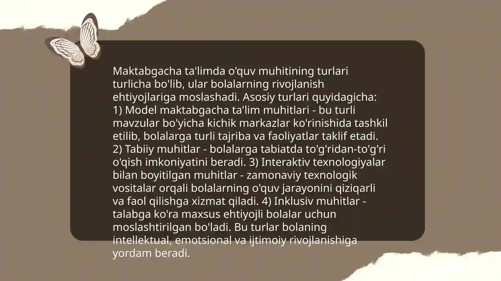 Maktabgacha Ta'lim Tashkilotlarida rivojlantiruvchi muhit va uning turlari 4