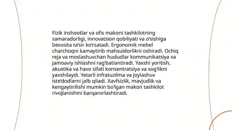 Rivojlanayotgan tashkilotning xususiyatlari obyekt-fazoviy muhiti 4