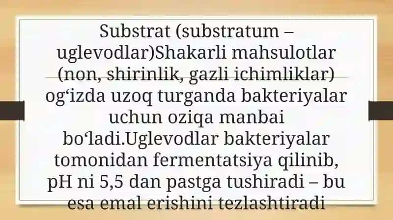 KAREISNI KELTIRIB CHIOARADIGAN OMILLAR. BOLALAR TISHI YUZASIDAGI YUMSHOC KARASHLAR 4