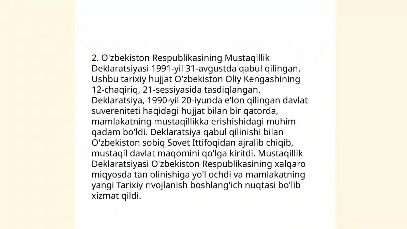 Mustaqil O'zbekiston Reapublikasining tashkil topishi va uning tarixiy ahamiyati 4