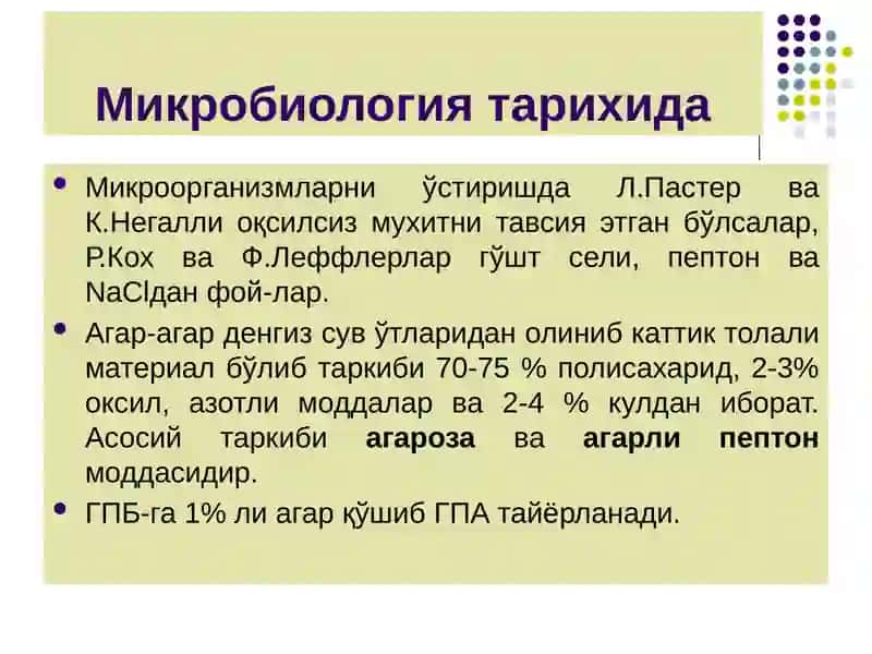 Бактерияларнинг физиологияси. Нафас олиши,   озикланиши, кўпайиши.  Озиқ мухитлар 4