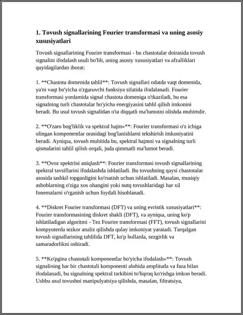 TOVUSH SIGNALLARINI FOURIER TAHLILI ORQALI VIZUAL TAHLIL QILISH VA SPEKTRAL TAVSIFLARINI ANIQLASH 4