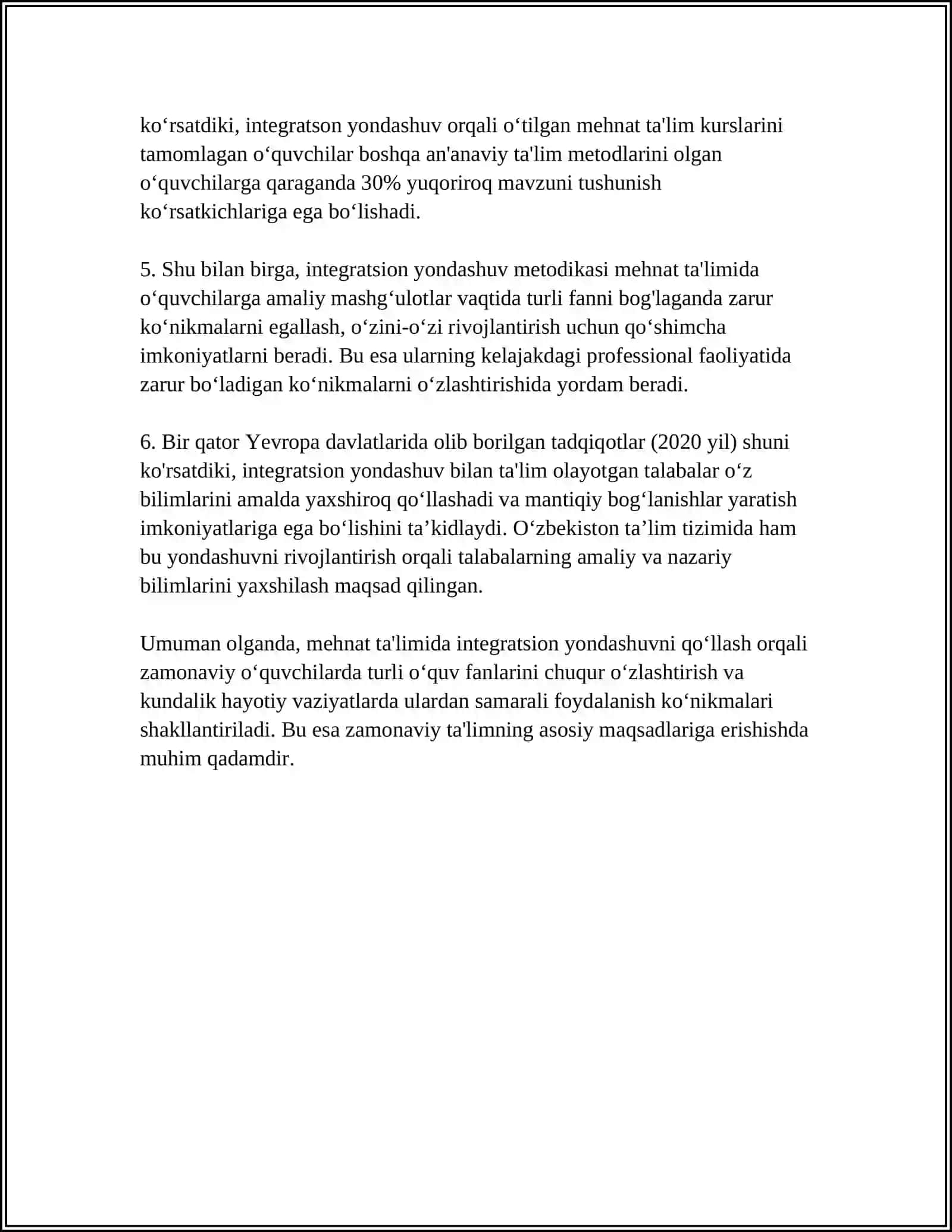 MEHNAT TA'LIMI DARSLARIGA INTEGRATSION YONDASHUV 4