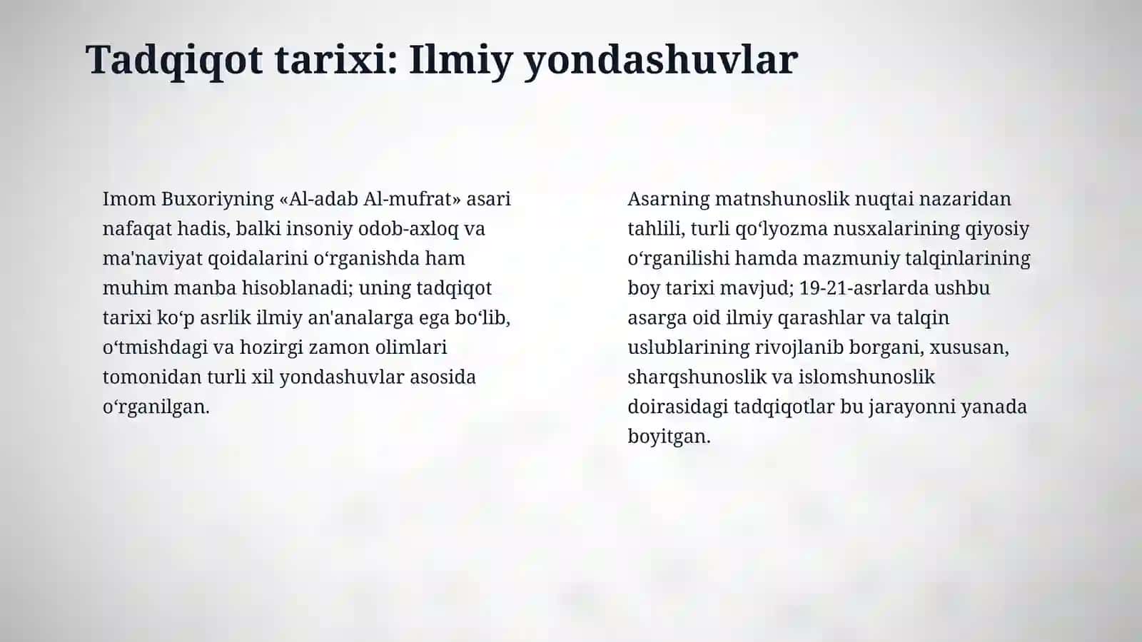 Imom Buxoriyni,,Al-adab Al-mufrat'' asarini talqin qilish 4