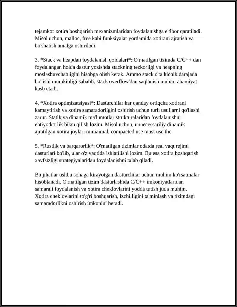 O’RNATILGAN TIZIMLARNI DASTURLASH UCHUN C/C++ TILINING XUSUSIYATLARI VA OPTIMIZATSIYALARI 4