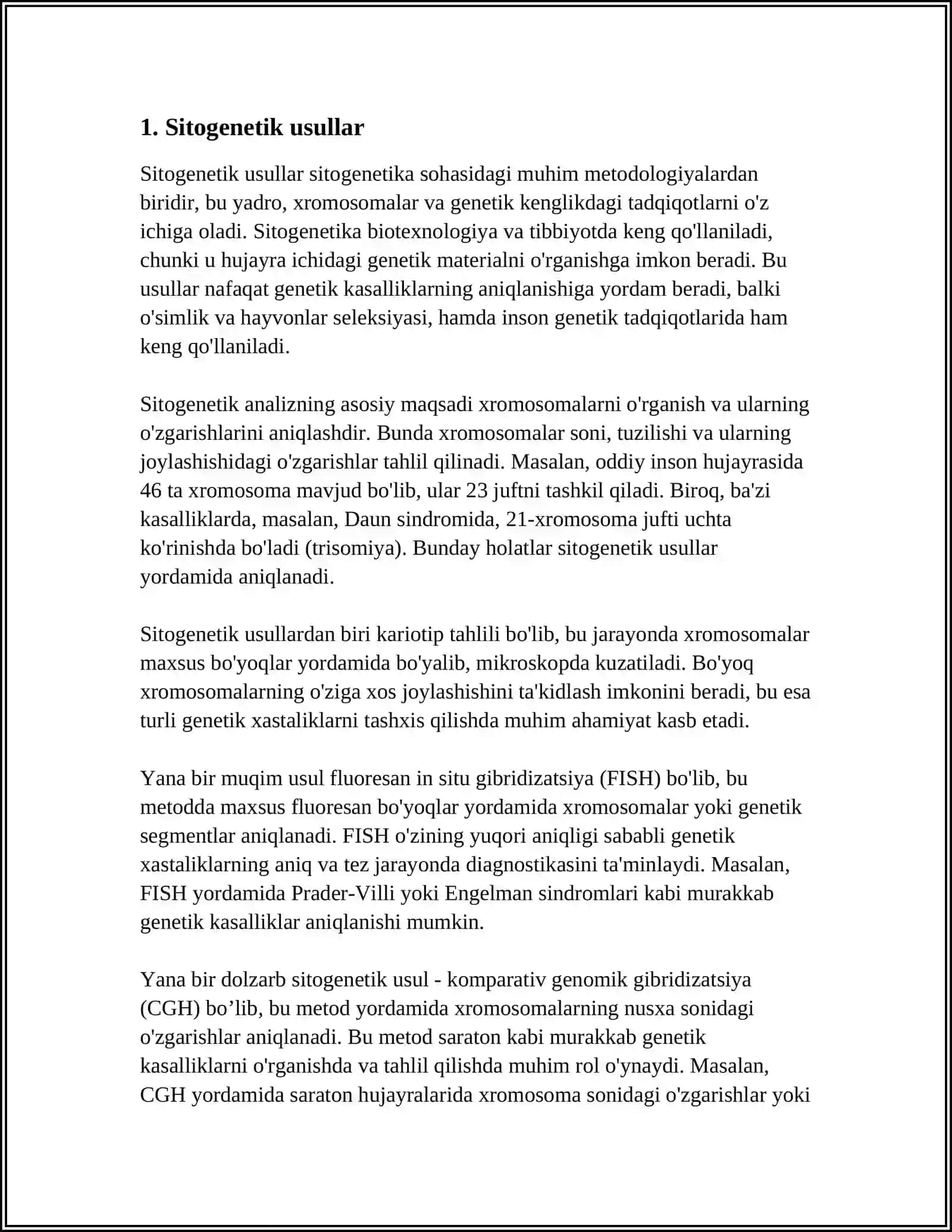 ODAM GENITIKASINING OʻRGANISH USULLARI: SITOGENETIK,DERMATOGLIFIKA,BIOKIMYOVIY,PRENATAL DIAGNOSTIKA 4