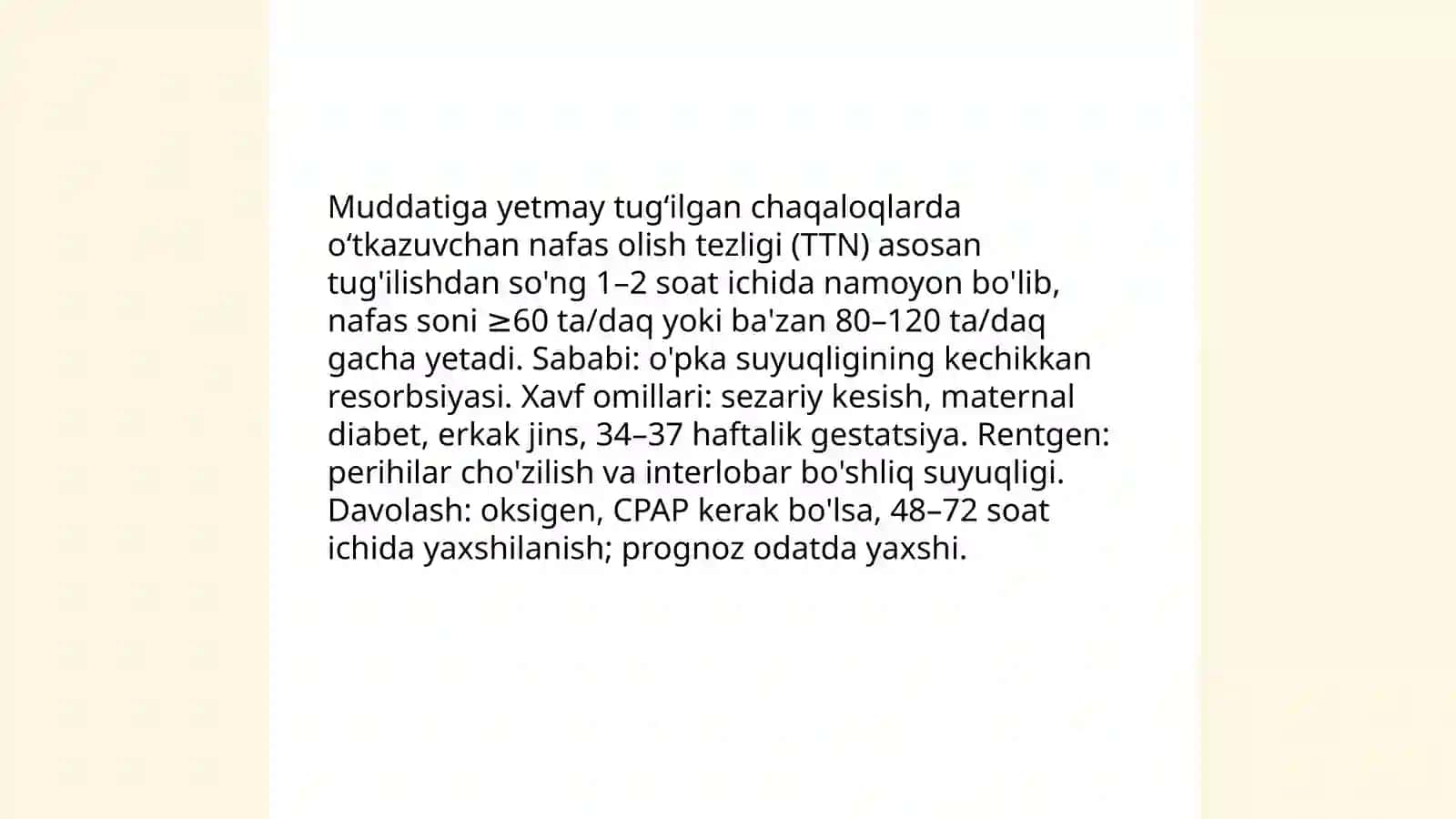 Chaqaloqlardagi chegaraviy - tranzitor holatlari. Muddatiga yetmay tugʻilgan chaqaloq 4