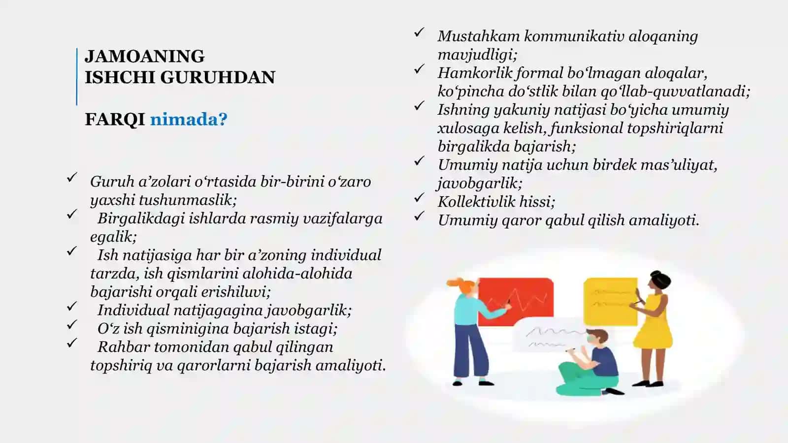 HUQUQSHUNOSLAR  GURUHI VA  JAMOASIDA  ishni toʻgʻri  tashkil etish  usullari 4