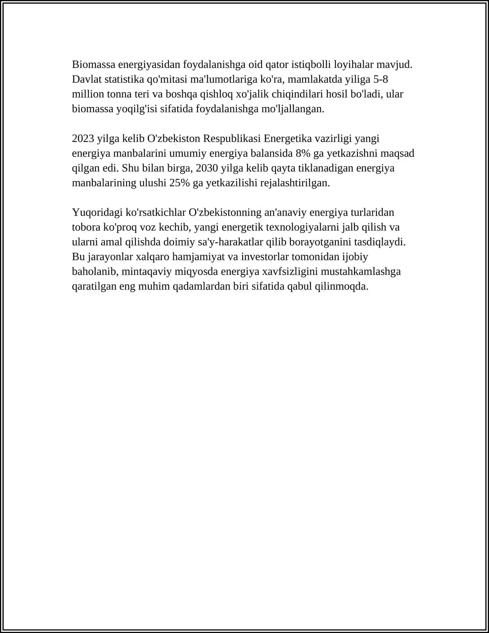 MUSTAQIL ISH Mavzu: O'ZBEKISTONDA VA JAHONDA ENERGETIKANING RIVOJI 4