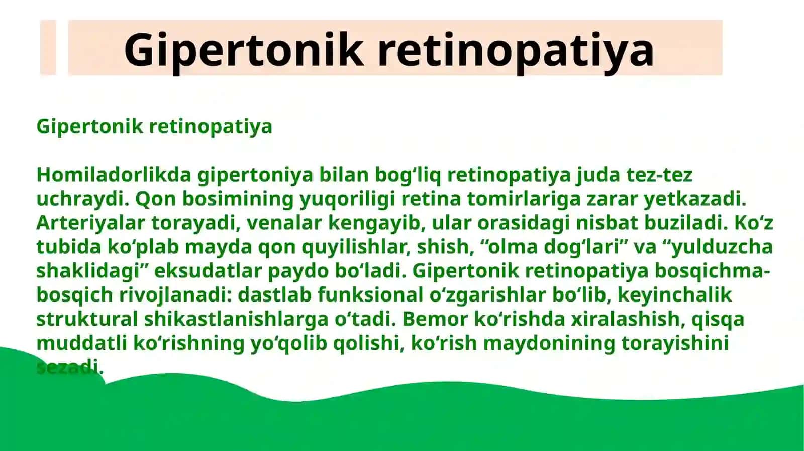 Gestoz, diabetik retinopatiya va gipertonik retinopatiya 4