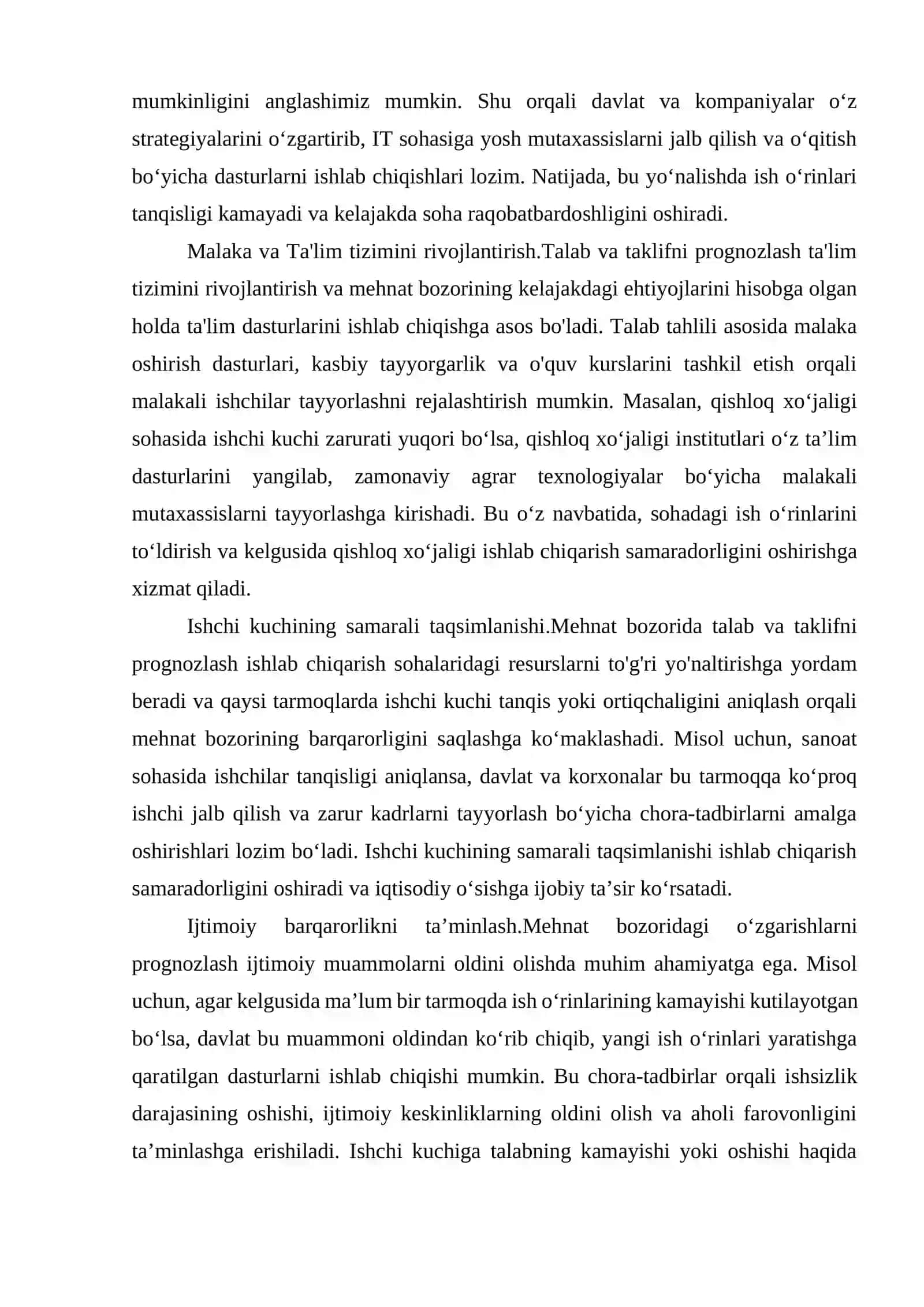 VII BOB. Mehnat bozorida ishchi kuchiga bo’lgan talab va taklifni istiqbollashtirish 4