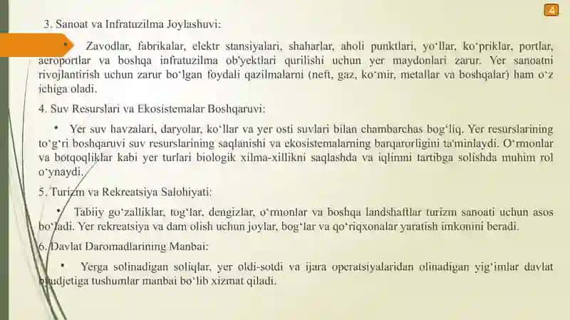 Bozor iqtisodiyoti sharoitida yer resurslarini boshqarishning o'ziga xos xususiyatlari 4