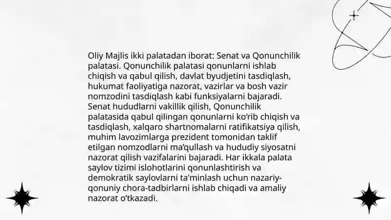 O'zbekistondagi parlament tizimi va undagi islohotlar demokratik saylov tizimini yo'lga qo'yilishi 4