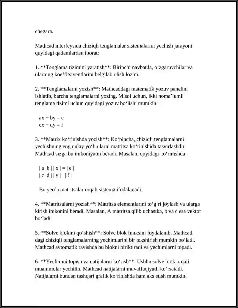MATHCADDA CHIZIQLI TENGLAMALARNI YECHISH 4