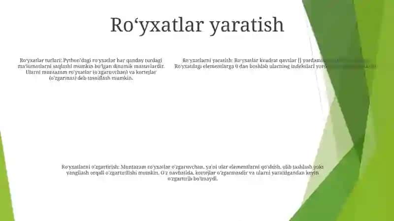 Ro'yxatlar Bilan Ishlash 4