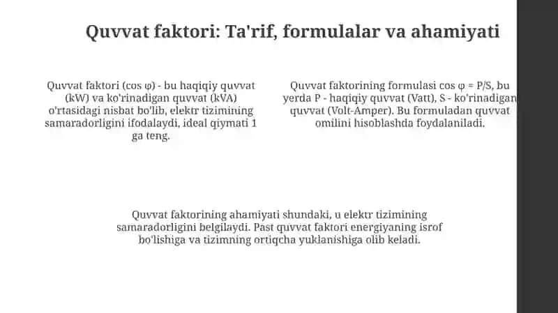 Ish, quvvat va quvvat faktori: Asosiy tushunchalar 4