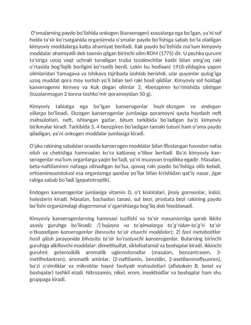 Neoplaziya. Kanserogenezni molekulyar asoslari. O‘sma o‘sishi biologiyasi 4