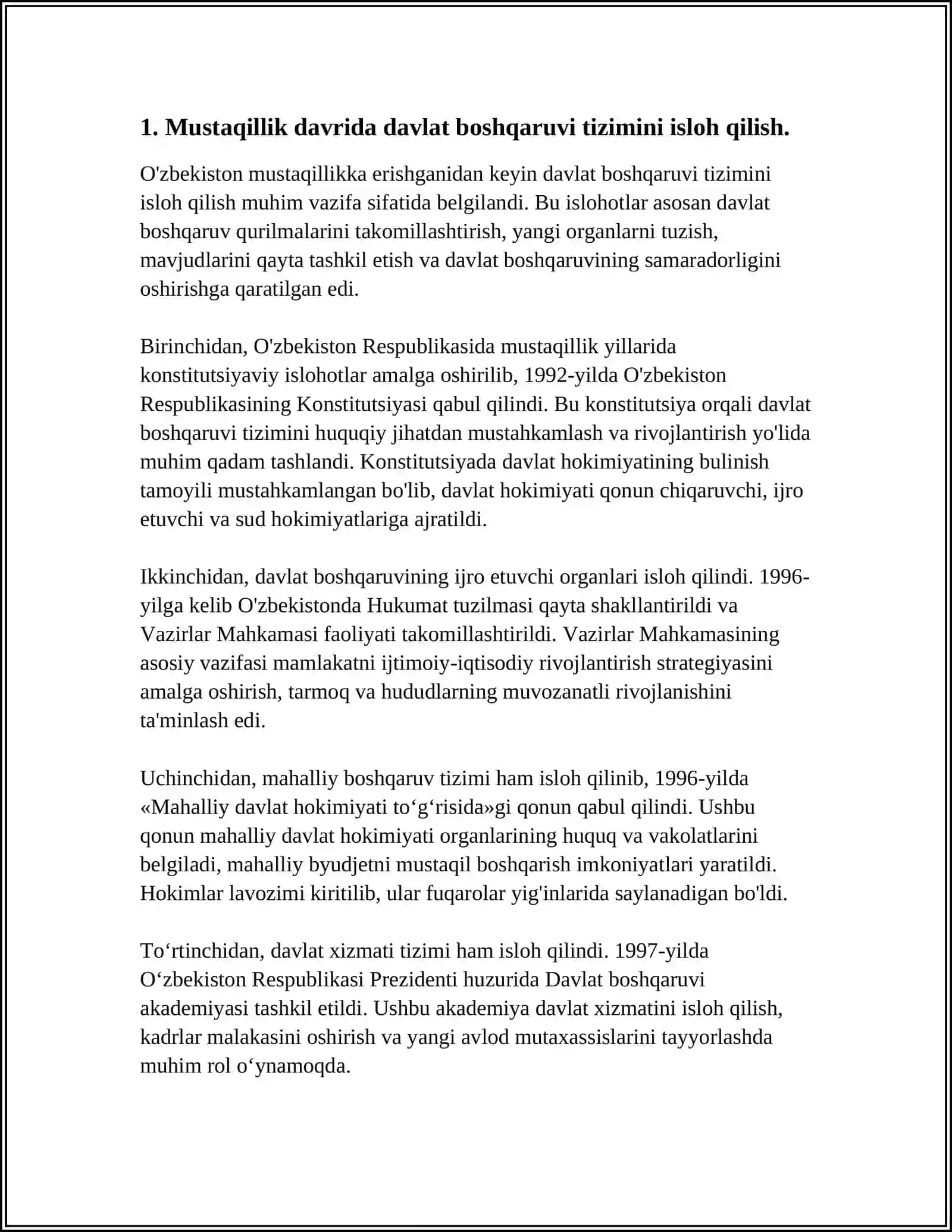 MUSTAQILLIK YILLARIDA DAVLAT BOSHQARUV TIZIMIDA AMALGA OSHIRILAYOTGAN ISLOHOTLAR XUSUSIYATLARI 4