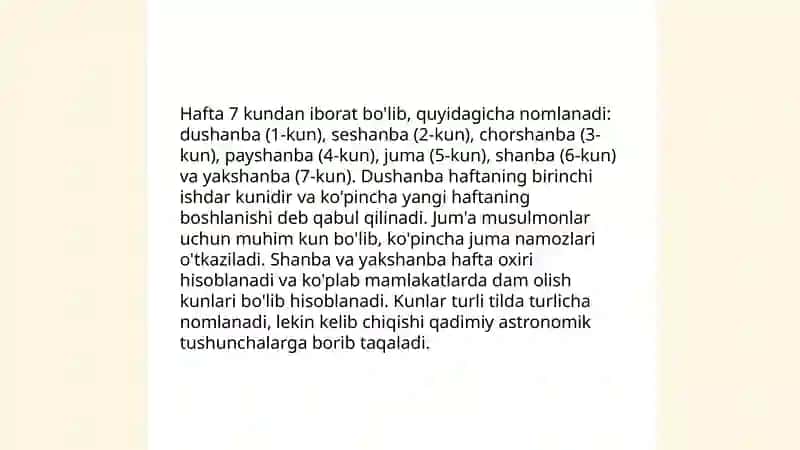1-sinf matematika darslarida hafta va hafta kunlari va sanoq tushunchalarini shakllantirish 4