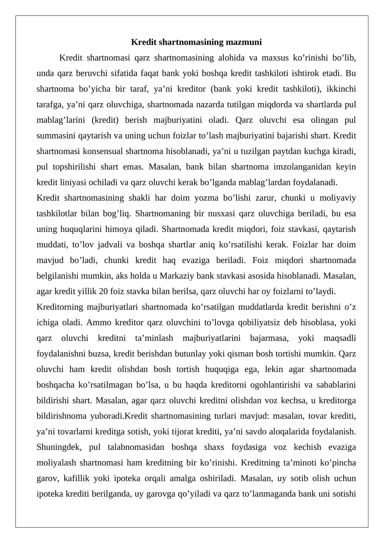 Qarz va kredit shartnomalarida taraflarning huquq va majburiyatlari 4