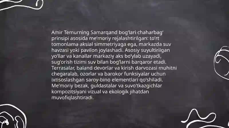 Amir Temurning Samarqand bogʻlari 4