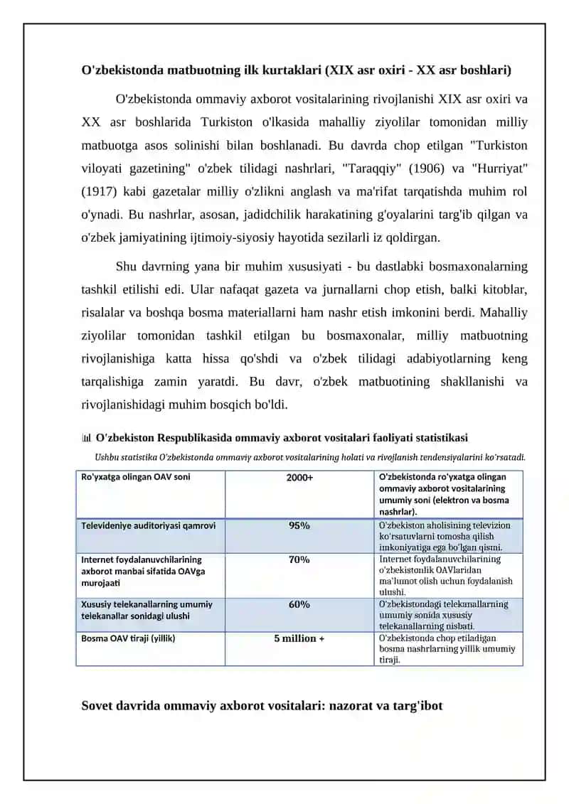 O'zbekiston respublikasida ommaviy axborot vositalarining faoliyati 4