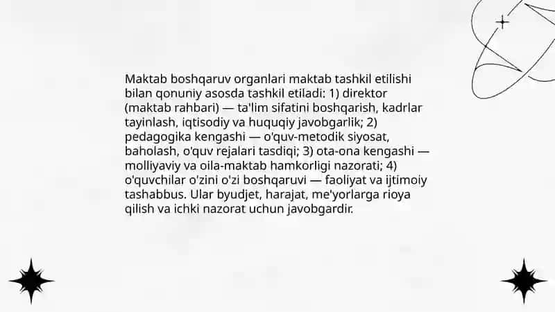 Maktabni boshqarish va unga rahbarlik qilishning qonun qoidalari 4