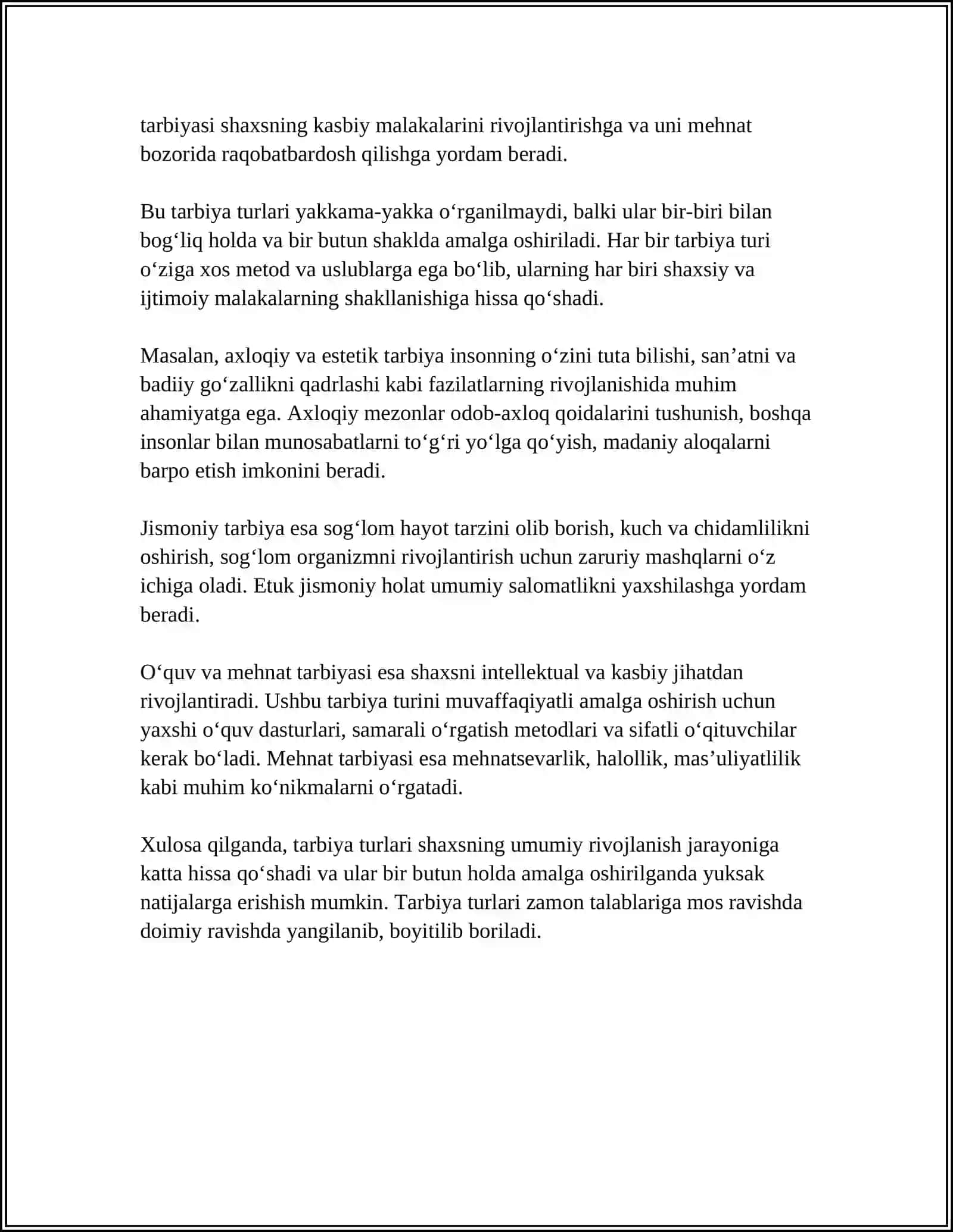 TARBIYA TURLARI MAZMUNI MAQSAD VA VAZIFALARI SHAKL VA METODLARI 4