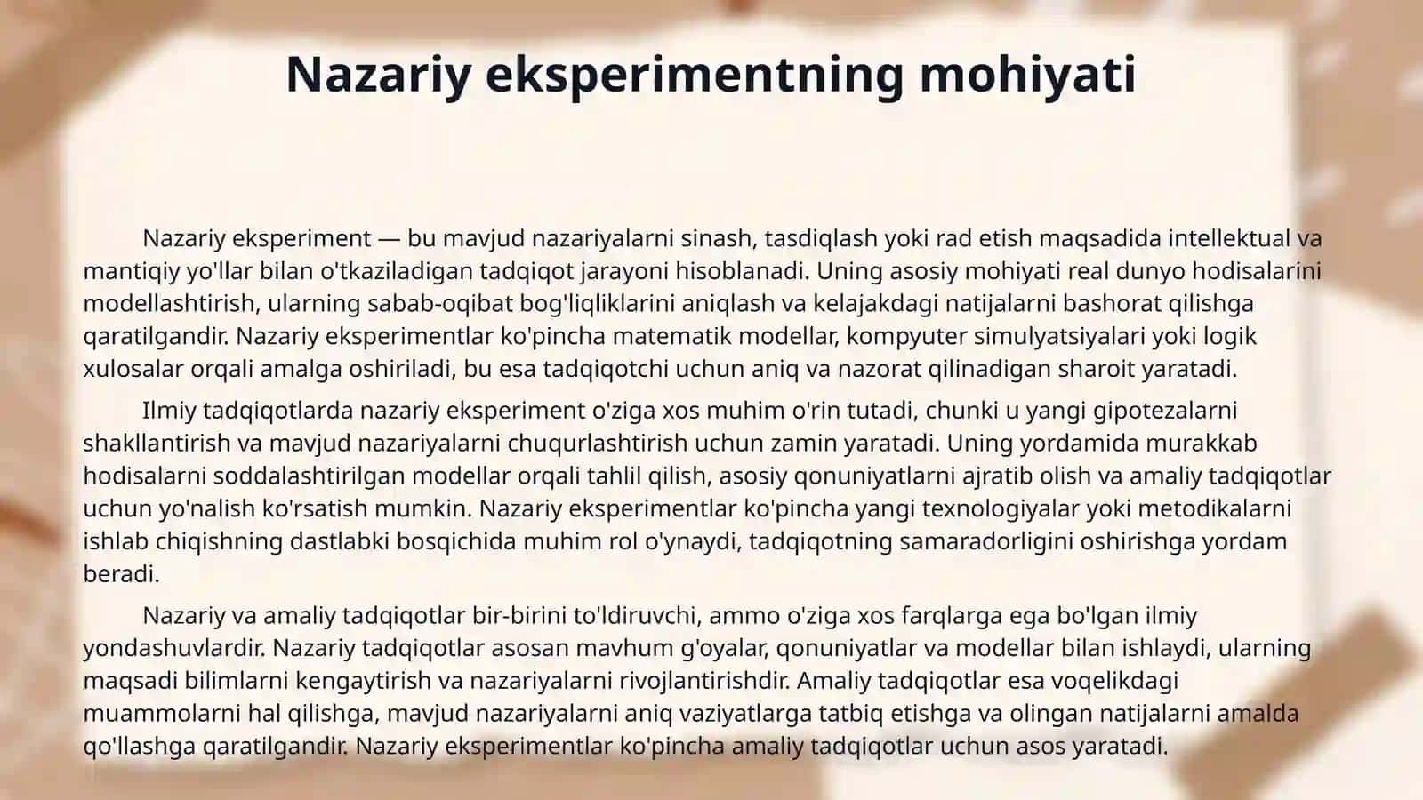 Maxsus pedagogik tadqiqotlarda nazariy eksprimentning mazmuni metodikasi va qo'llash imkoniyatlari 4