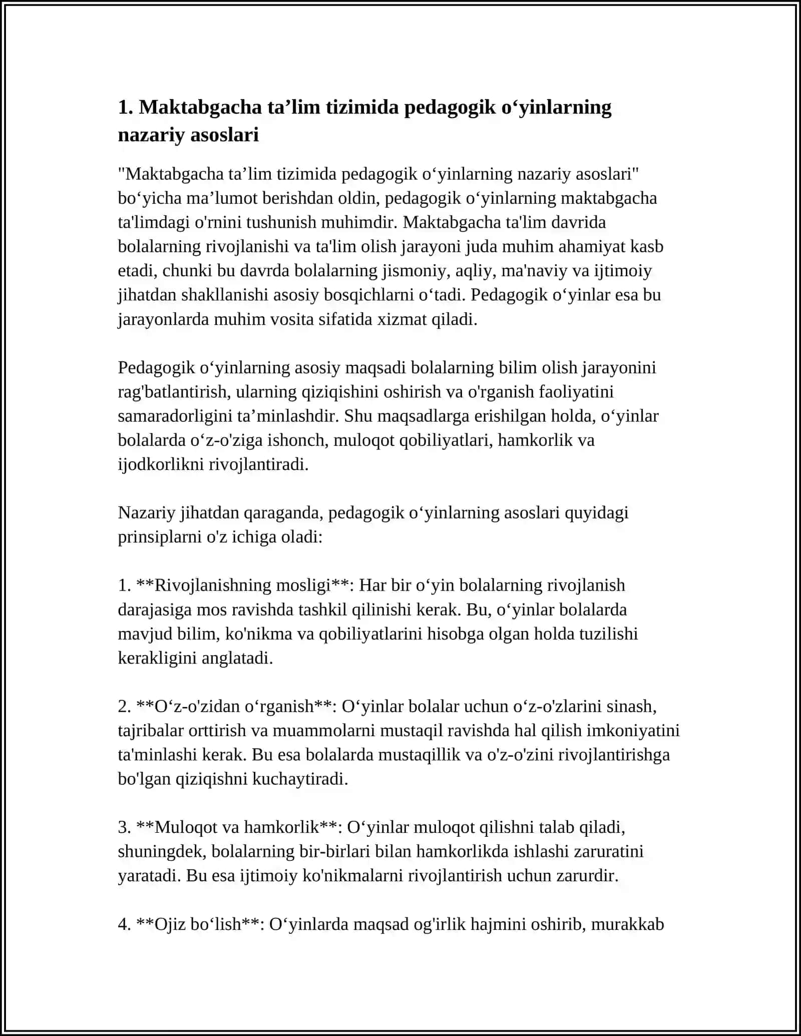 MAKTABGACHA TA’LIM TIZIMIDA PEDAGOGIK OʻYINLARNING SHAKLLARI VA AMALGA OSHIRISH METODIKALARI 4