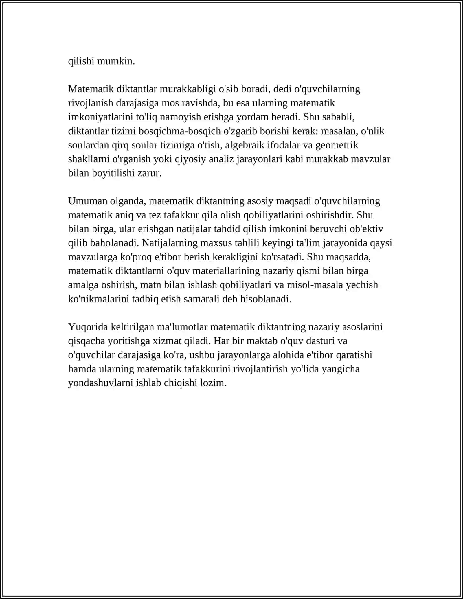 RAQAMLASHGA O'RGATISHDA MATEMATIK DIKTANTNING O'RNI 4