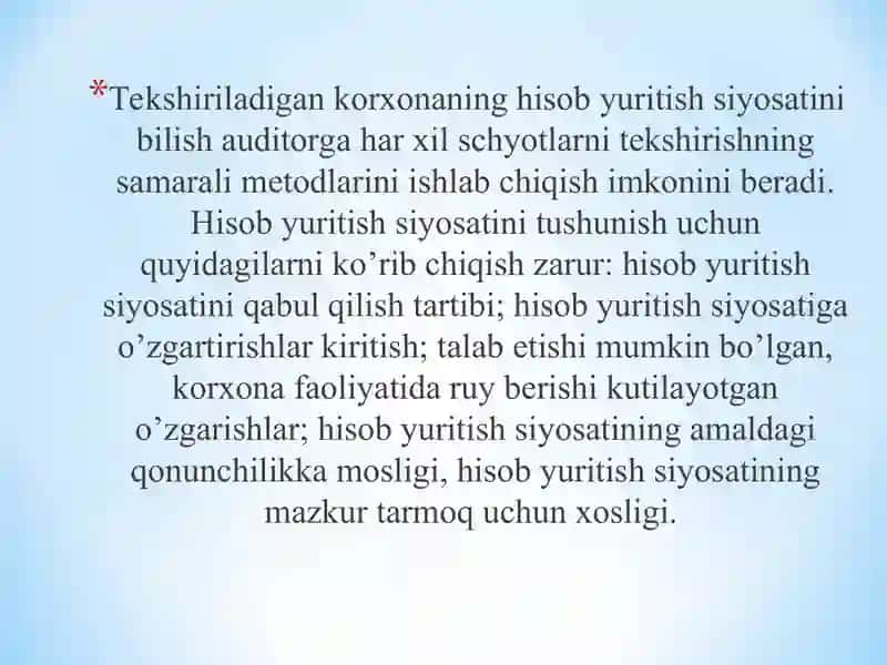 Auditorlik tekshiruvi vaqtida ichki nazorat tizimini o’rganish hamda baholash 4