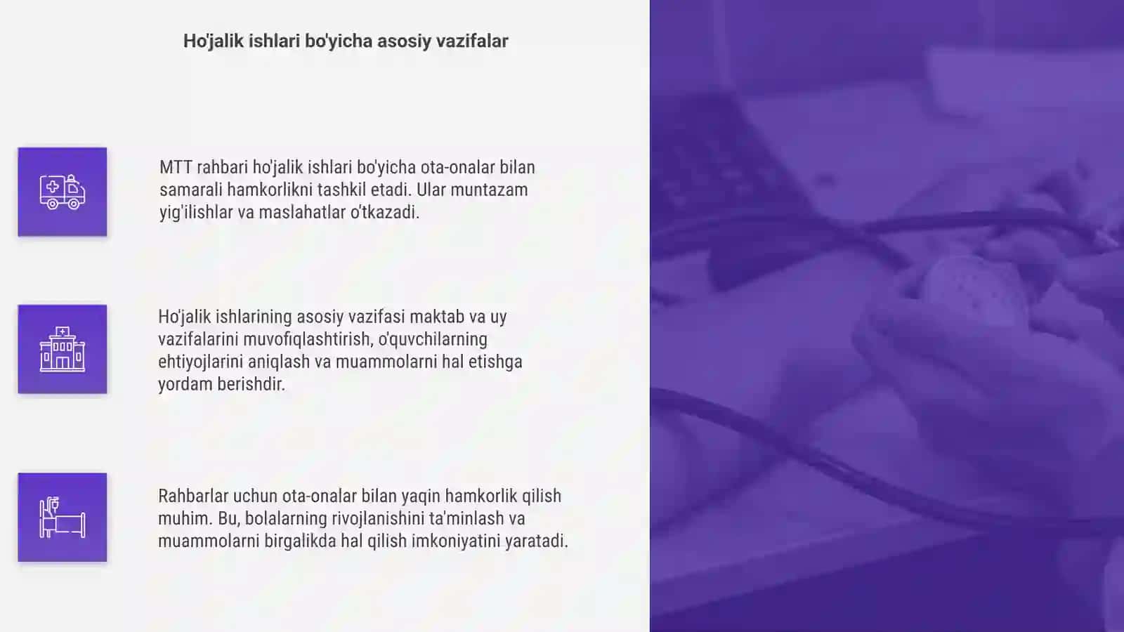 MTT rahbarining tashkiliy ho'jalik va ota onalar bilan olib boriladigan ishlar 4